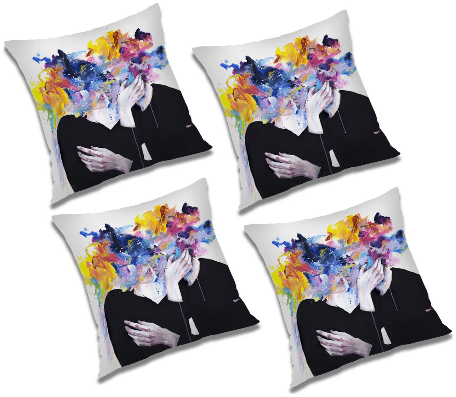 

RADANYA Printed Polyester White Cushion Cover ( Extra large Pack of 4 )