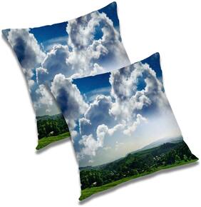 RADANYA Printed Polyester Blue Cushion Cover ( Large , Pack of 2 )