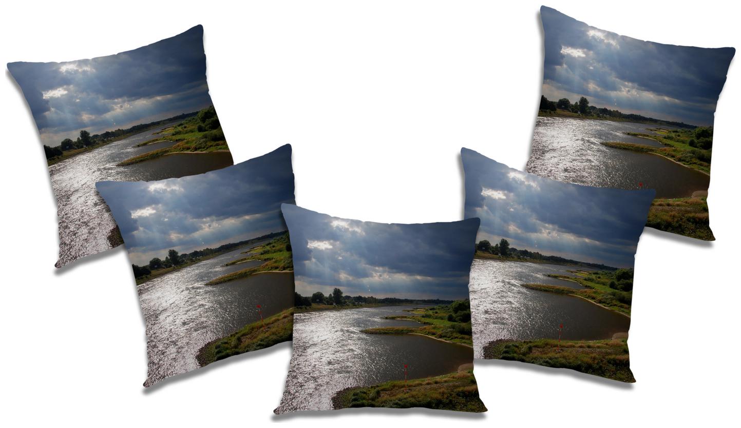 

RADANYA Printed Polyester Blue Cushion Cover ( Extra large Pack of 5 )