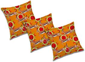 RADANYA Printed Polyester Orange Cushion Cover ( Extra large , Pack of 3 )