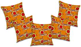 RADANYA Printed Polyester Orange Cushion Cover ( Extra large , Pack of 5 )
