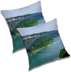 RADANYA Printed Polyester Blue Cushion Cover ( Regular , Pack of 2 )