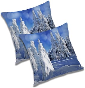 RADANYA Printed Polyester Blue Cushion Cover ( Small , Pack of 2 )