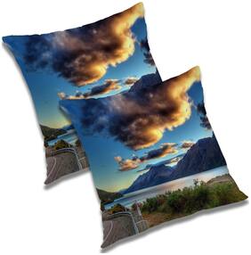 RADANYA Printed Polyester Blue Cushion Cover ( Regular , Pack of 2 )