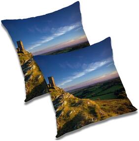 RADANYA Printed Polyester Blue Cushion Cover ( Large , Pack of 2 )