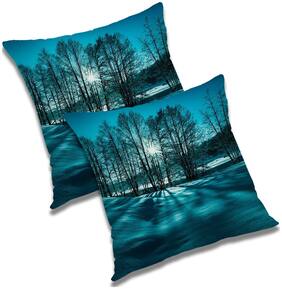 RADANYA Printed Polyester Blue Cushion Cover ( Large , Pack of 2 )