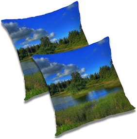RADANYA Printed Polyester Blue Cushion Cover ( Small , Pack of 2 )