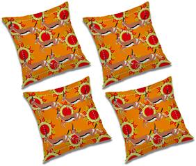 RADANYA Printed Polyester Orange Cushion Cover ( Extra large , Pack of 4 )