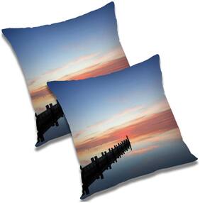 RADANYA Printed Polyester Blue Cushion Cover ( Regular , Pack of 2 )
