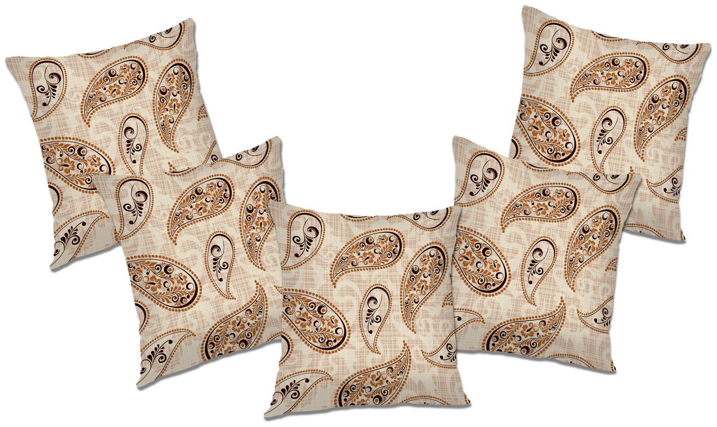 

RADANYA Paisley Polyester Beige Cushion Cover ( Large Pack of 5 )