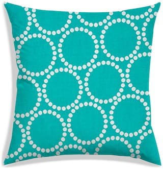 RADANYA Polka dot Polyester Blue Cushion Cover ( Large , Pack of 1 )