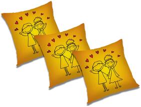 RADANYA Printed Polyester Gold Cushion Cover ( Extra large , Pack of 3 )