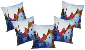 RADANYA Printed Polyester Blue Cushion Cover ( Large , Pack of 5 )