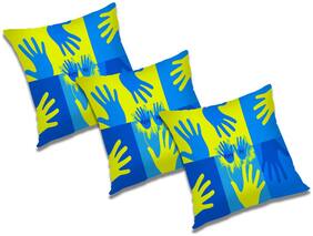 RADANYA Printed Polyester Blue Cushion Cover ( Regular , Pack of 3 )