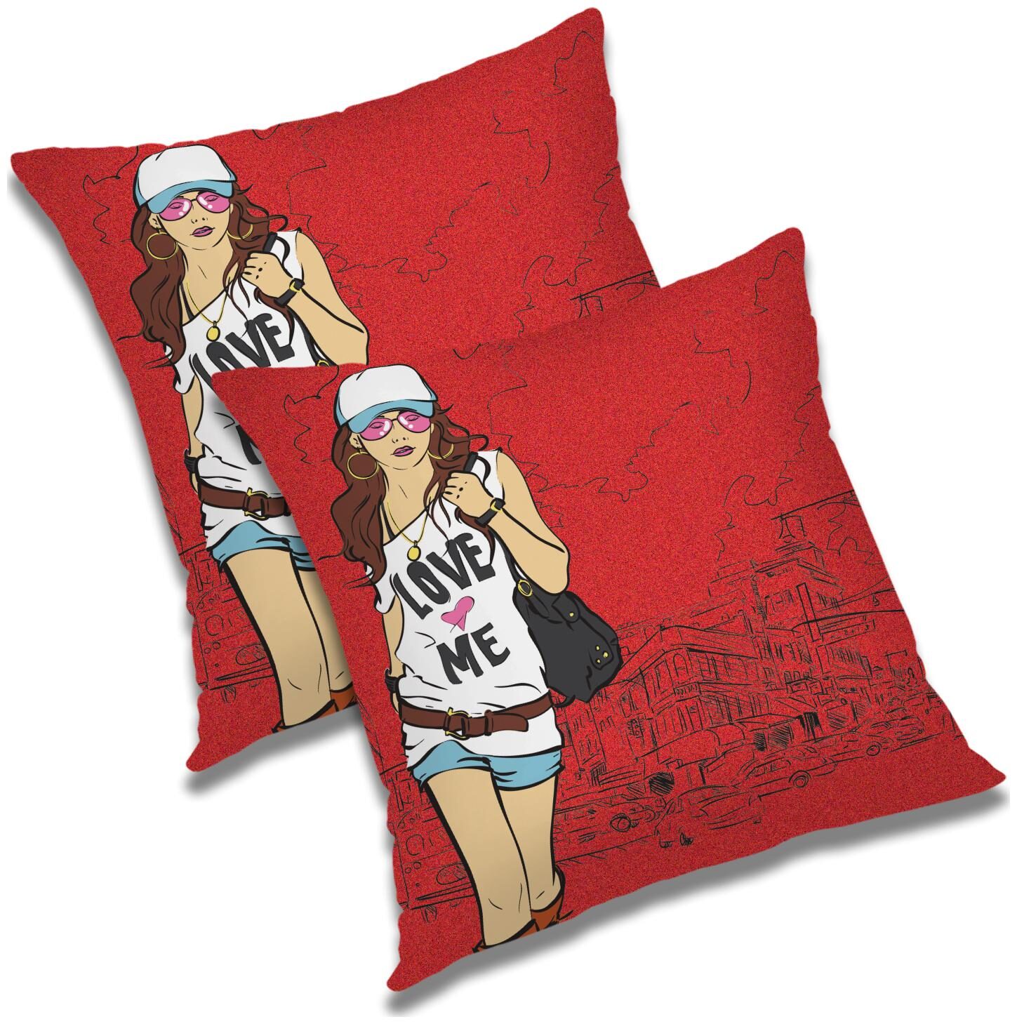 

RADANYA Printed Polyester Red Cushion Cover ( Extra large Pack of 2 )