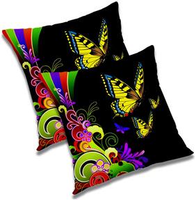 RADANYA Printed Polyester Black Cushion Cover ( Large , Pack of 2 )