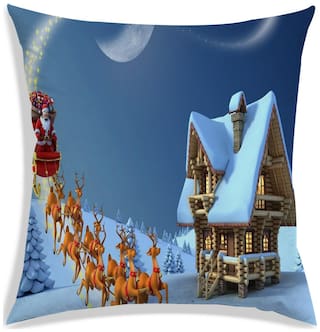 RADANYA Printed Polyester Blue Cushion Cover ( Large , Pack of 1 )