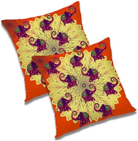 RADANYA Printed Polyester Orange Cushion Cover ( Small , Pack of 2 )