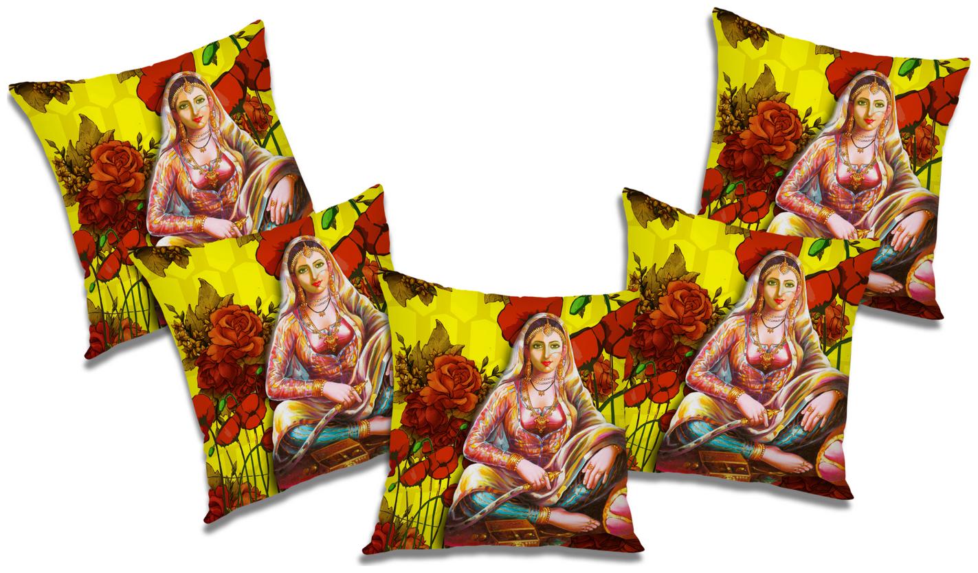 

RADANYA Printed Polyester Yellow Cushion Cover ( Large Pack of 5 )
