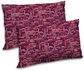 RADANYA Polyester Printed Pillow Covers ( Pack of 2 , Peach )