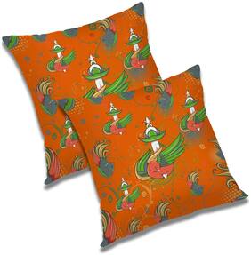 RADANYA Printed Polyester Orange Cushion Cover ( Extra large , Pack of 2 )