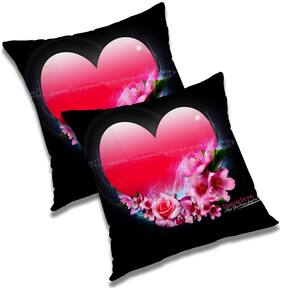 RADANYA Printed Polyester Black Cushion Cover ( Regular , Pack of 2 )