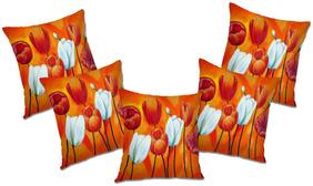 RADANYA Printed Polyester Orange Cushion Cover ( Small , Pack of 5 )