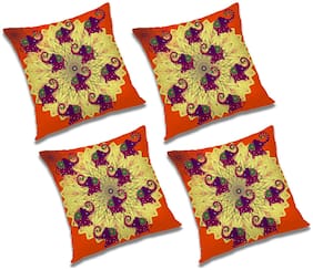 RADANYA Printed Polyester Orange Cushion Cover ( Extra large , Pack of 4 )