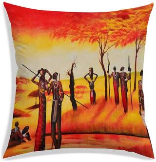 RADANYA Printed Polyester Orange Cushion Cover ( Large , Pack of 1 )