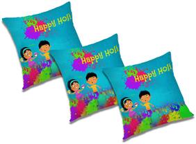 RADANYA Printed Polyester Blue Cushion Cover ( Large , Pack of 3 )