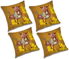RADANYA Printed Polyester Gold Cushion Cover ( Regular , Pack of 4 )