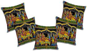 RADANYA Printed Polyester Orange Cushion Cover ( Large , Pack of 5 )