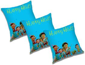 RADANYA Printed Polyester Blue Cushion Cover ( Regular , Pack of 3 )