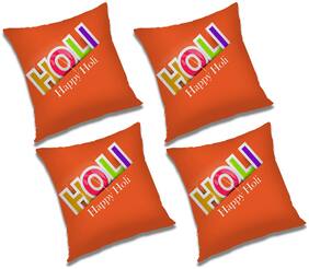 RADANYA Printed Polyester Orange Cushion Cover ( Large , Pack of 4 )