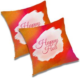 RADANYA Printed Polyester Orange Cushion Cover ( Regular , Pack of 2 )