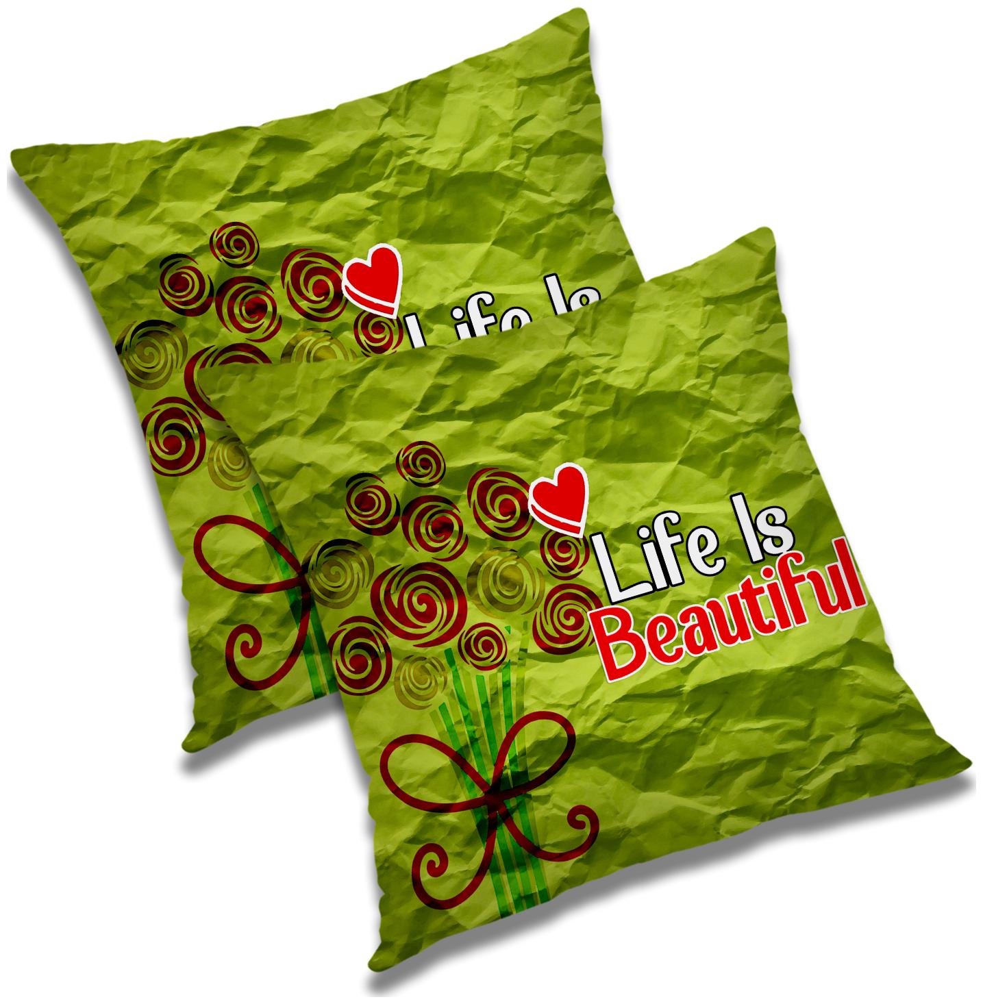 

RADANYA Printed Polyester Green Cushion Cover ( Large Pack of 2 )