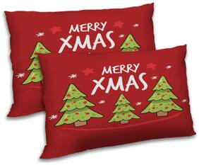 RADANYA Polyester Printed Pillow Covers ( Pack of 2 , Red )