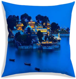 RADANYA Printed Polyester Blue Cushion Cover ( Regular , Pack of 1 )