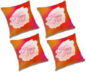 RADANYA Printed Polyester Orange Cushion Cover ( Large , Pack of 4 )