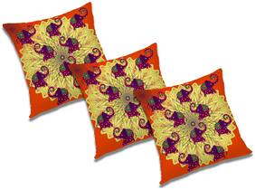 RADANYA Printed Polyester Orange Cushion Cover ( Large , Pack of 3 )
