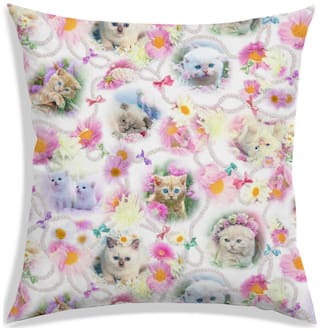 RADANYA Printed Polyester White Cushion Cover ( Large , Pack of 1 )