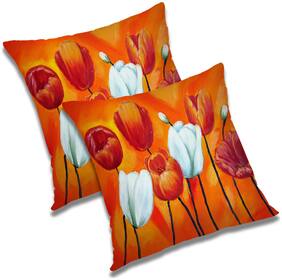 RADANYA Printed Polyester Orange Cushion Cover ( Small , Pack of 2 )