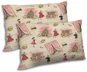RADANYA Polyester Printed Pillow Covers ( Pack of 2 , Beige )