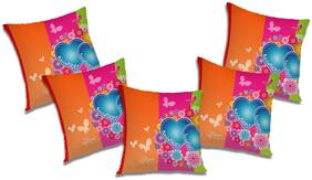 RADANYA Printed Polyester Orange Cushion Cover ( Large , Pack of 5 )