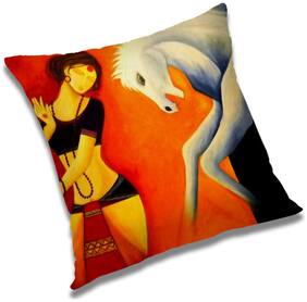 RADANYA Printed Polyester Orange Cushion Cover ( Small , Pack of 1 )