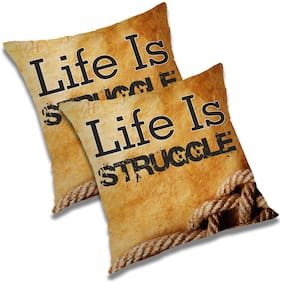 RADANYA Printed Polyester Orange Cushion Cover ( Regular , Pack of 2 )