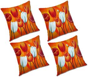 RADANYA Printed Polyester Orange Cushion Cover ( Large , Pack of 4 )