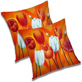 RADANYA Printed Polyester Orange Cushion Cover ( Large , Pack of 2 )