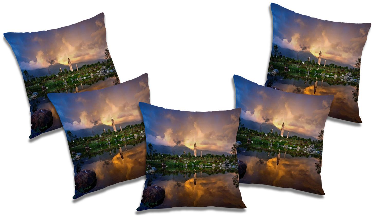 

RADANYA Printed Cushion Cover with Filler (Set of 5) 16x16 inch