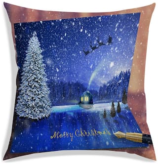 RADANYA Printed Polyester Blue Cushion Cover ( Regular , Pack of 1 )